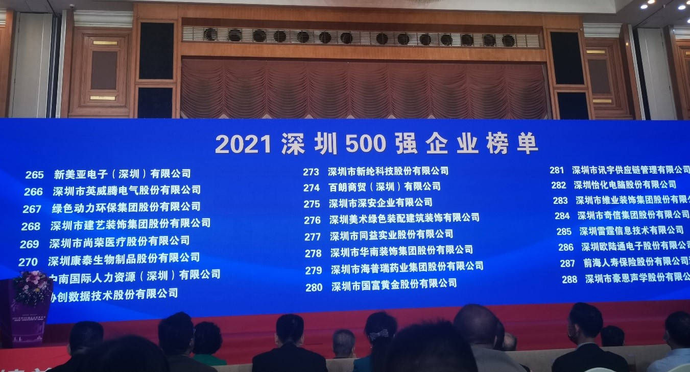 人生就是博上榜2021深圳企业500强